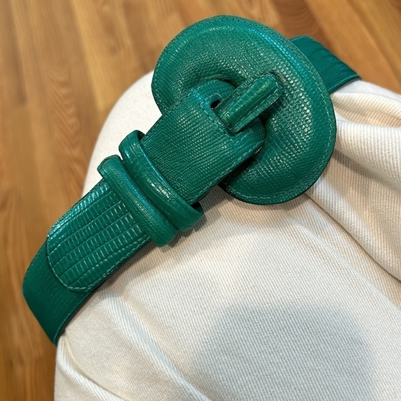 Vintage ginnie johansen designs Inc Dallas leather belt small lizard teal - Picture 1 of 10